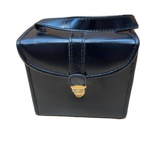 Folding Vintage Black Padded Vinyl Travel Jewelry Organizer Case Clean Ready